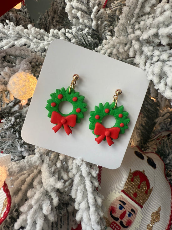 GREEN HOLLY JOLLY WREATH DANGLES