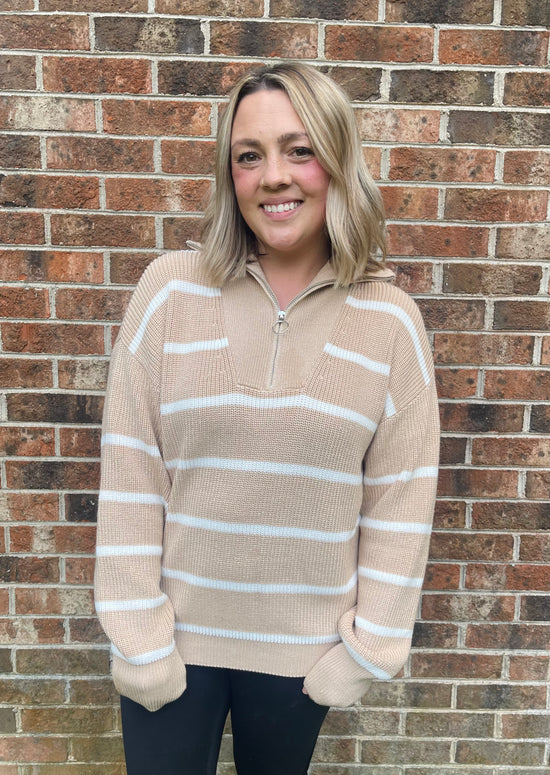 NEUTRAL STRIPED 1/4 ZIP PULLOVER