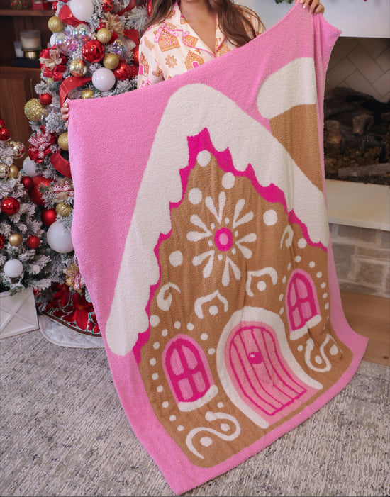 WHIMSICAL GINGERBREAD HOUSE BLANKET