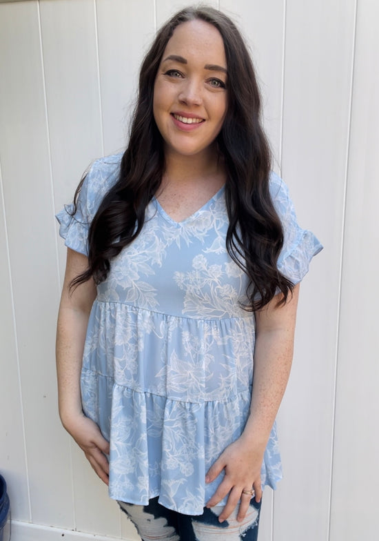 BLUE FLORAL BABYDOLL TOP