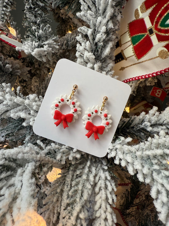 HOLLY JOLLY WHITE WREATH DANGLES